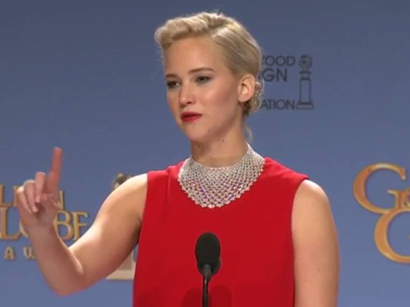 Jennifer Lawrence durante coletiva após o Globo de Ouro