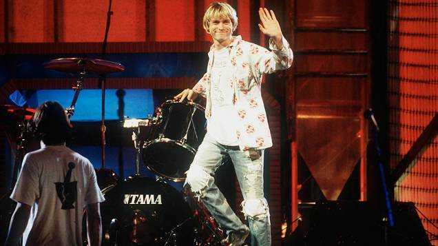 Kurt Cobain durante apresentação na cerimônia do MTV Awards em 1992 Kurt Cobain durante apresentação na cerimônia do MTV Awards em 1992