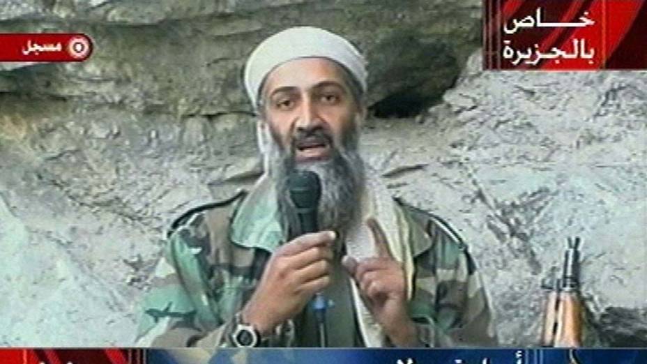 Osama bin Laden em pronunciamento na Al-Jazeera no dia 7 de outubro de 2001