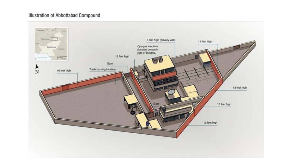 Ilustração cedida pelo Pentágono mostra o composto em Abbottbad, Paquistão, onde Osama bin Laden foi morto