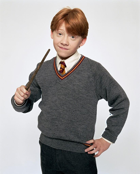 Rupert Grint, intérprete de Ron Weasley, foto de divulgação do filme <em>Harry Potter e a Pedra Filosofal</em>, 2001