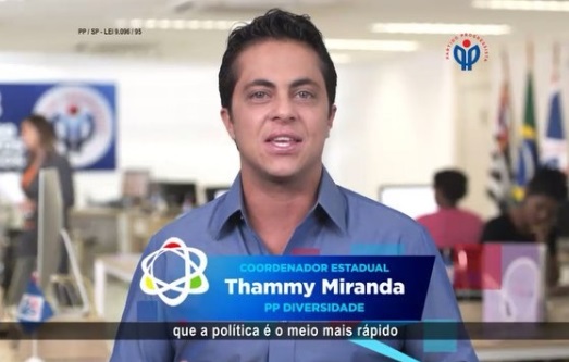 O ator Thammy Miranda concorrerá ao cargo de vereador em São Paulo pelo PP.