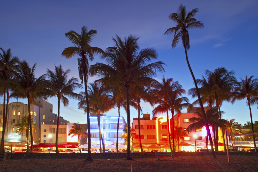 Miami Beach, Florida  hotels and restaurants at sunset