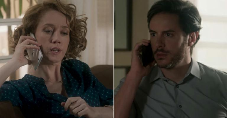 Camila Morgado e Ricardo Tozzi, de A Lei do Amor, cometeram gafes com os aparelhos celulares no capítulo desta segunda-feira