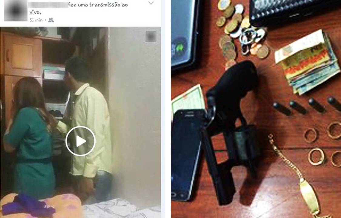 Montagem - Assaltante faz família refém e transmite crime ao vivo pelo Facebook