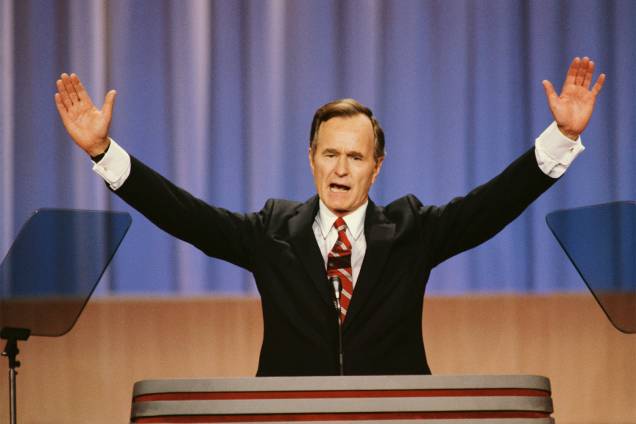 George H.W.Bush discursa durante a Convenção Nacional do Partido Republicano, em Nova Orleans, no estado americano de Louisiana - 1988 George H.W.Bush discursa durante a Convenção Nacional do Partido Republicano, em Nova Orleans, no estado americano de Louisiana - 1988