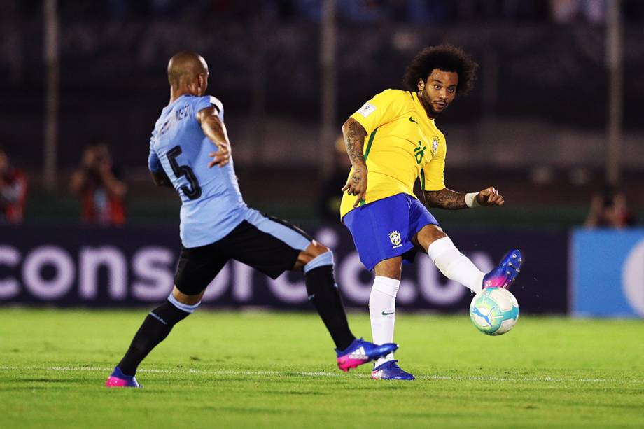 Marcelo durante o jogo do Brasil contra o Uruguai pelas eliminatórias para a Copa da Russia de 2018, no Estádio Centenário em Montevidéu