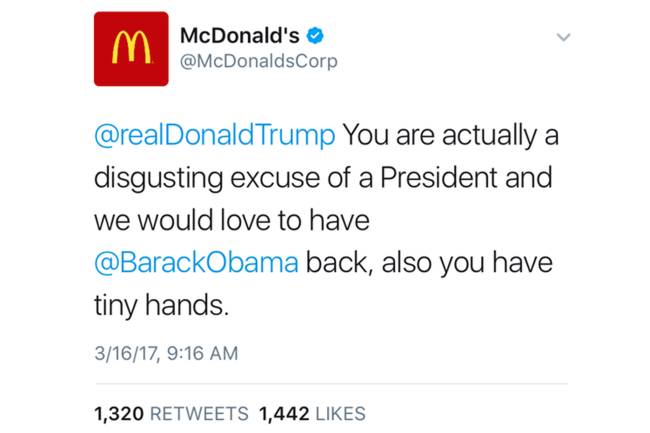 Tweet do McDonald's