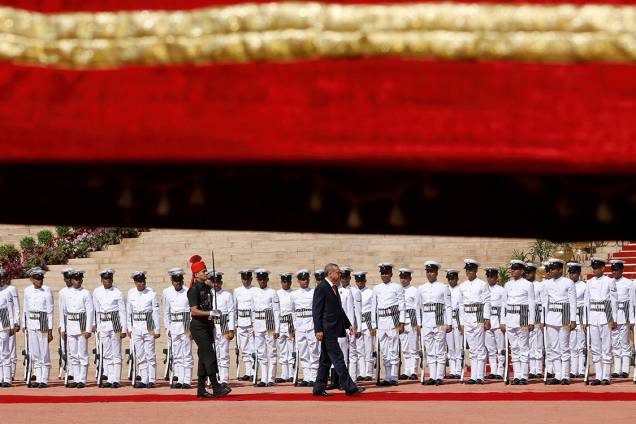 O presidente da Turquia, Tayyip Erdogan, durante recepção no Palácio Presidecial Rashtrapati Bhavan, na Índia O presidente da Turquia, Tayyip Erdogan, durante recepção no Palácio Presidecial Rashtrapati Bhavan, na Índia
