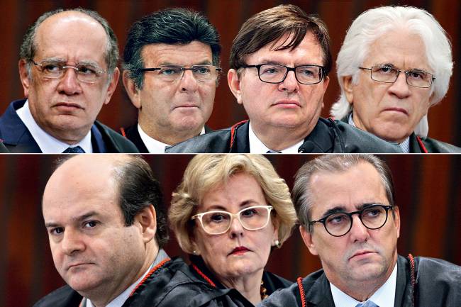 Acima (da esq. para à dir.): Gilmar Mendes, Luiz Fux, Herman Benjamin e Napoleão Maia; Abaixo: Tarcisio Vieira de Carvalho, Rosa Weber e Admar Gonzaga