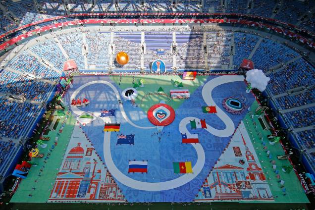 Vista geral do estádio de São Petesburgo durante a cerimônia de abertura da Copa das Confederações antes da partida entre Rússia e Nova Zelândia - 17/06/2017 Vista geral do estádio de São Petesburgo durante a cerimônia de abertura da Copa das Confederações antes da partida entre Rússia e Nova Zelândia - 17/06/2017