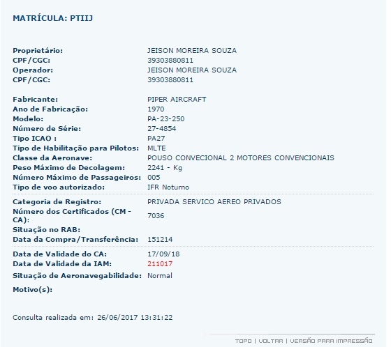 Blairo Maggi - Fazenda - Avião - Cocaína matrícula avião