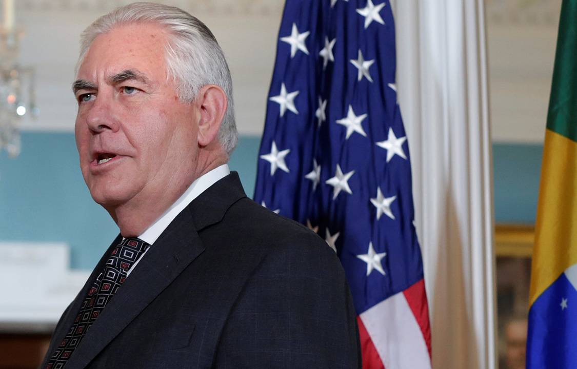 Secretário dos Estados Unidos, Rex Tillerson, durante coletiva de imprensa referente à saída do país do acordo ambiental de Paris