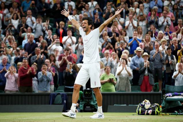 Brasileiro Marcelo Melo comemora vitória na final de Wimbledon contra o austríaco Oliver Marach e o croata Mate Pavic, em Londres Brasileiro Marcelo Melo comemora vitória na final de Wimbledon contra o austríaco Oliver Marach e o croata Mate Pavic, em Londres