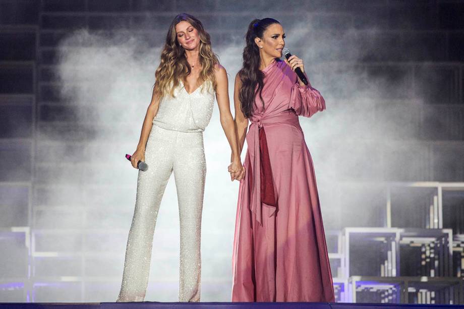 A modelo Gisele Bündchen e a cantora Ivete Sangalo o primeiro dia de Rock in Rio