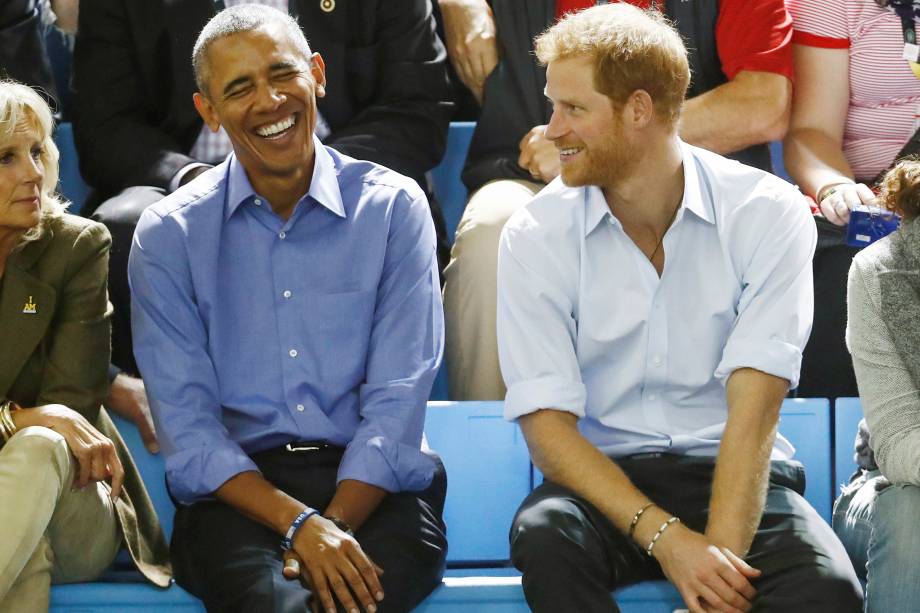 Príncipe Harry e Barack Obama, assistem a um jogo de basquete em cadeira de rodas durante os Jogos Invictus em Toronto, no Canadá- 29/09/2017