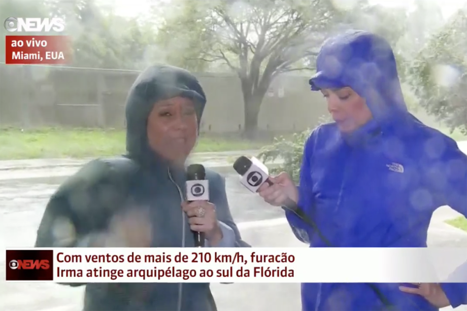 Repórteres da Globo fazer cobertura do furacão Irma, que atinge o sul da Flórida, nos Estados Unidos