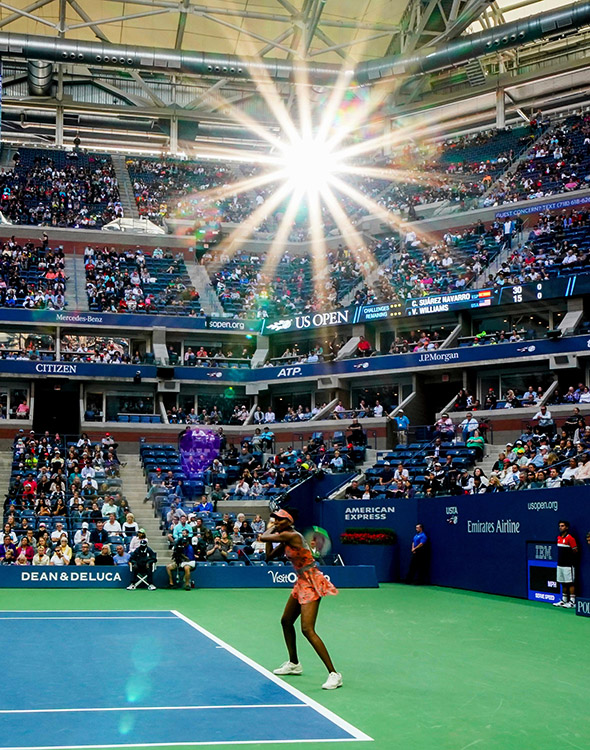 A americana Venus Williams durante partida contra a espanhola Carla Suarez Navarro, no US Open, em Nova York A americana Venus Williams durante partida contra a espanhola Carla Suarez Navarro, no US Open, em Nova York