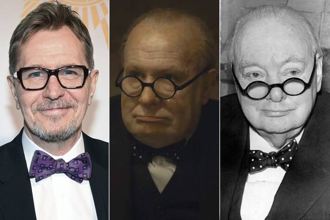 Gary Oldman em 2016, como Winston Churchill em “O Destino de uma Nação”, e Winston Churchill