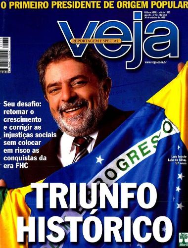 Após consecutivas derrotas, Lula vence o tucano José Serra e é eleito o presidente da República com 61,3% dos votos, em 2002. Após consecutivas derrotas, Lula vence o tucano José Serra e é eleito o presidente da República com 61,3% dos votos, em 2002.