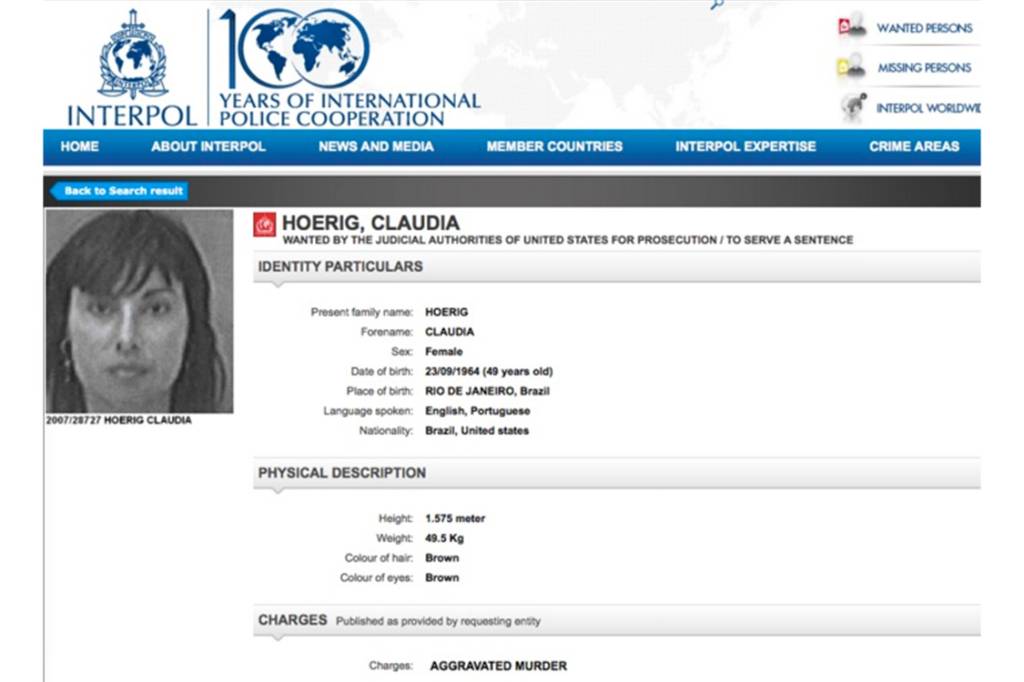 Claudia Cristina Sobral Hoerig na página da INTERPOL