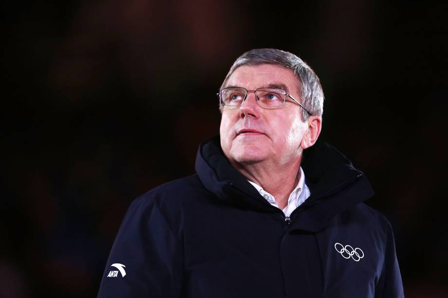 Thomas Bach, presidente do COI (Comitê Olímpico Internacional), durante a cerimônia de encerramento dos Jogos Olímpicos de Inverno, em Pyeongchang, na Coreia do Sul - 25/02/2018