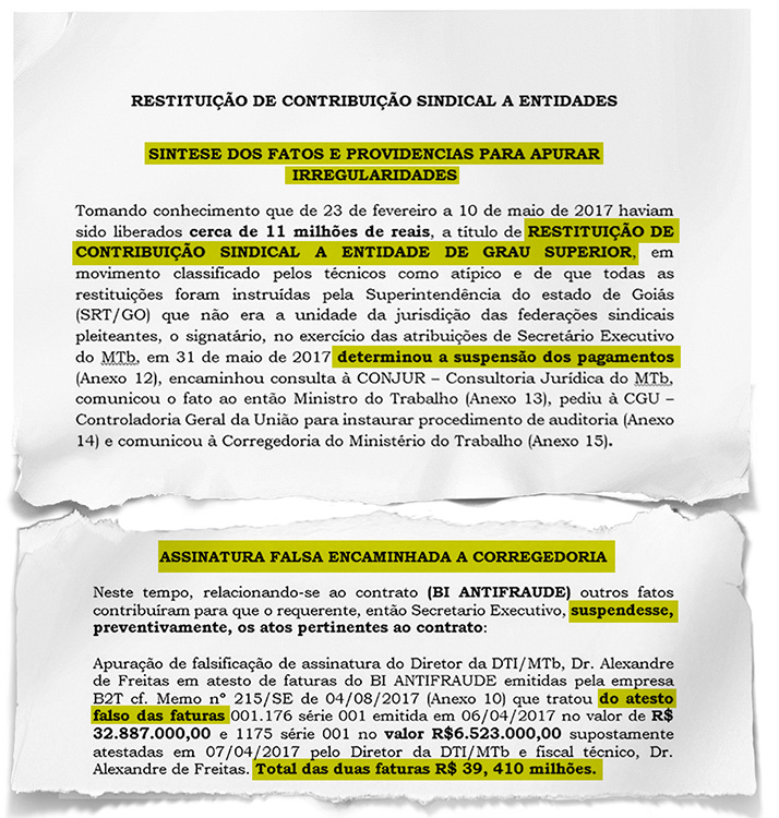 Denúncias – Documento enviado à PF pelo ex-secretário executivo do ministério: operações ilegais orientadas pelos representantes do PTB