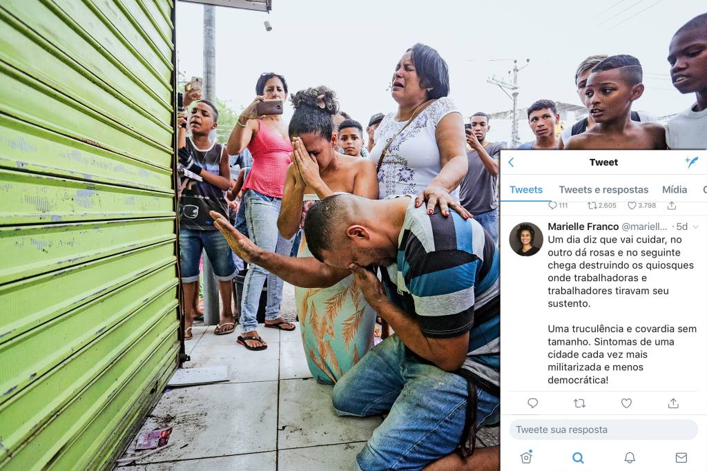 “Laboratório” – Moradores da Vila Kennedy após ação policial: operações em favelas eram alvo de denúncias da vereadora (à dir.)