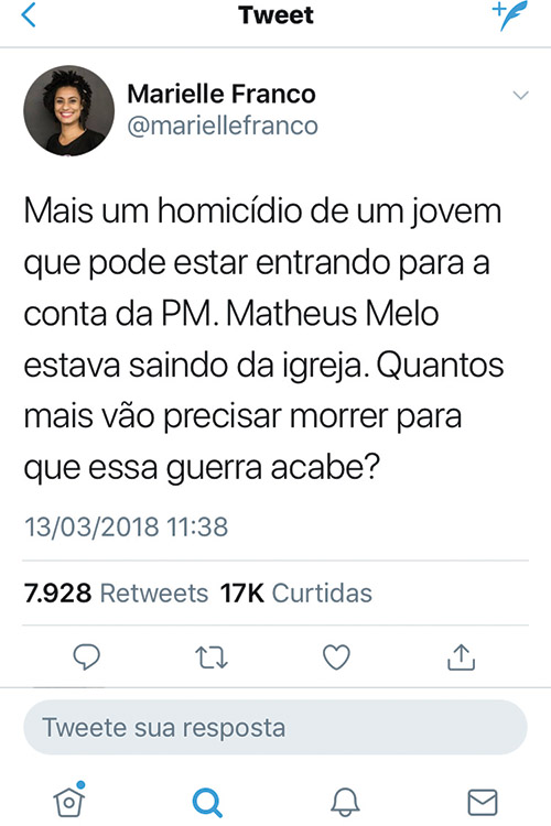 A véspera – Marielle denunciou: “Mais um homicídio de um jovem”
