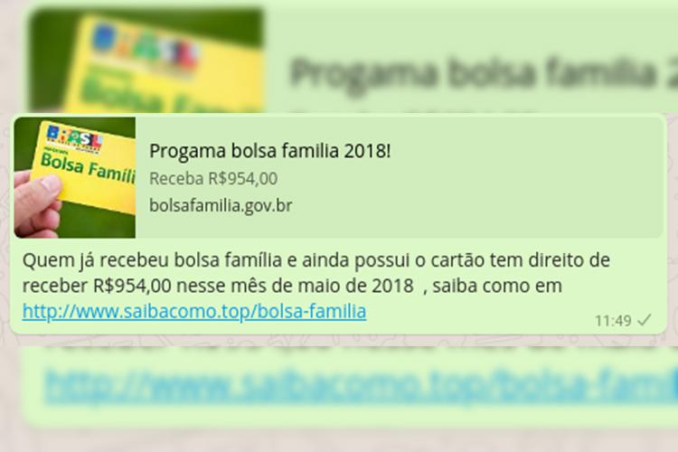 Golpe que promete benefício do programa Bolsa Família afeta mais de 600 mil brasileiros em 24 horas Golpe que promete benefício do programa Bolsa Família afeta mais de 600 mil brasileiros em 24 horas