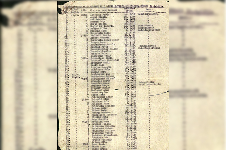 Primeira página da lista de  Schindler