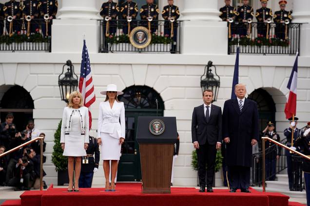 Presidente dos Estados Unidos Donald Trump e sua esposa Melania Trump recebem o Presidente da França Emmanuel Macron e sua esposa Brigitte Macron para vista na Casa Branca em Washington, D.C - 24/04/2018 Presidente dos Estados Unidos Donald Trump e sua esposa Melania Trump recebem o Presidente da França Emmanuel Macron e sua esposa Brigitte Macron para vista na Casa Branca em Washington, D.C - 24/04/2018