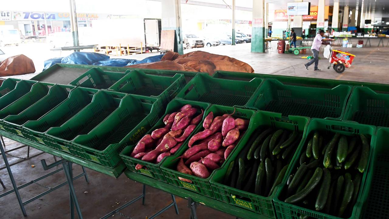Caixas de frutas. verduras e legumes são vistas vazias no CEASA de Brasília (DF), durante o quinto dia da greve dos caminhoneiros - 25/05/2018