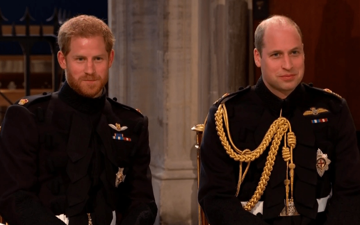 Príncipe Harry com o irmão, William, em seu casamento com Meghan Markle