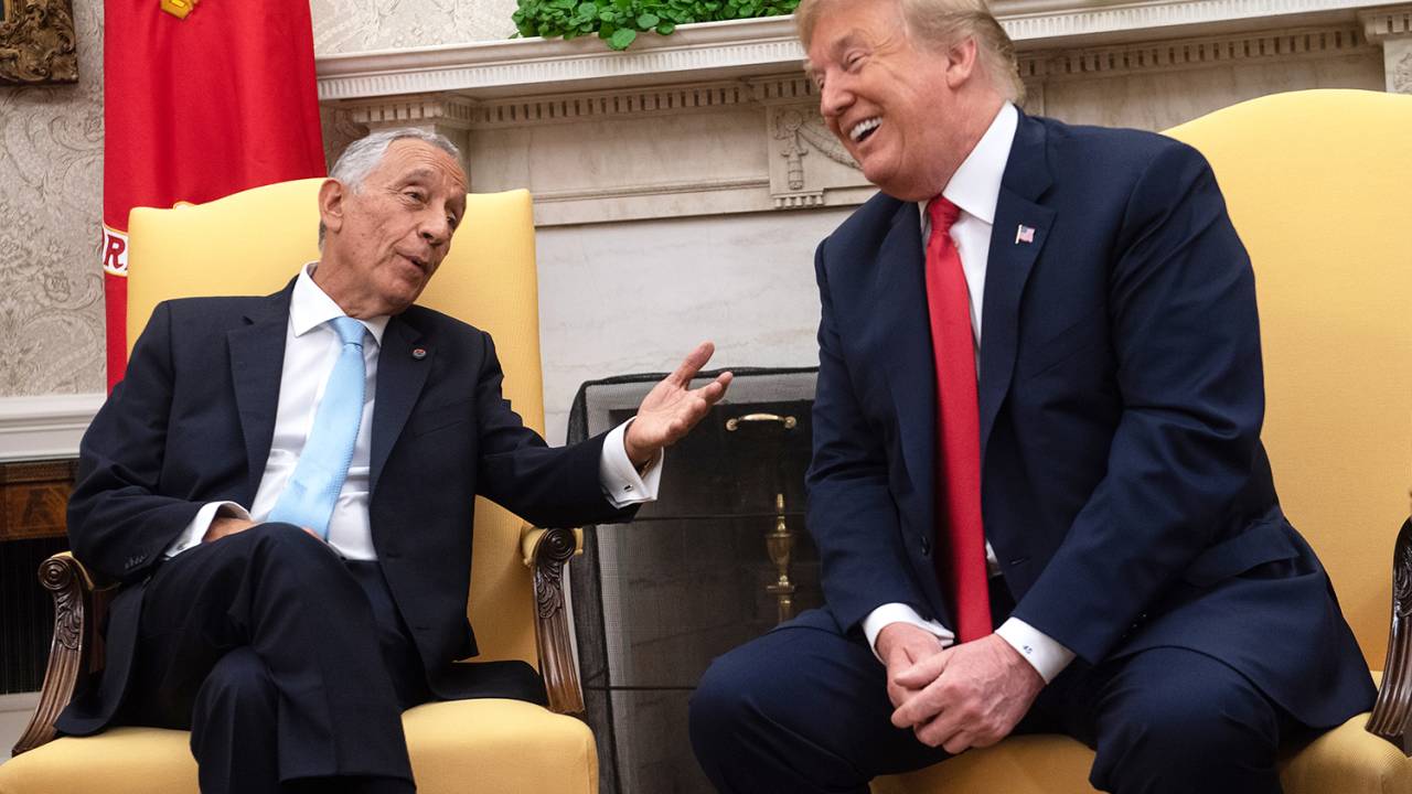 O presidente americano Donald Trump recebe o presidente português Marcelo Rebelo de Sousa, no Salão Oval da Casa Branca - 27/06/2018