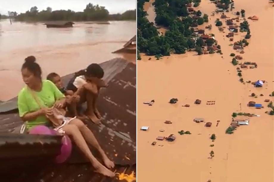 Centenas de pessoas estão desaparecidas depois que uma represa hidrelétrica parcialmente construída no sudeste do Laos entrou em colapso, causando inundações repentinas em seis vilarejos na província de Attapeu - 24/07/2018