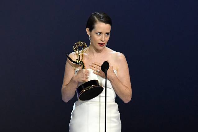 Claire Foy vence na categoria de Melhor atriz em série dramática, durante o Emmy Awards - 17/09/2018 Claire Foy vence na categoria de Melhor atriz em série dramática, durante o Emmy Awards - 17/09/2018