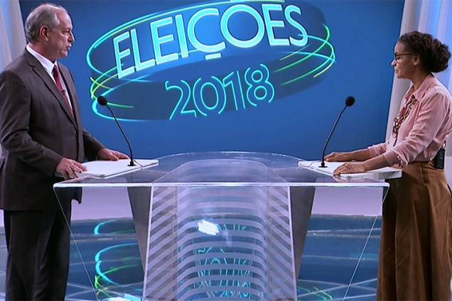 Ciro Gomes (PDT) e Marina Silva (Rede), durante debate entre presidenciáveis na TV Globo - 04/10/2018 Ciro Gomes (PDT) e Marina Silva (Rede), durante debate entre presidenciáveis na TV Globo - 04/10/2018