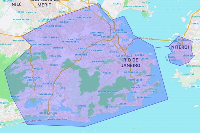 Área de ação do Uber Juntos Área de ação do Uber Juntos