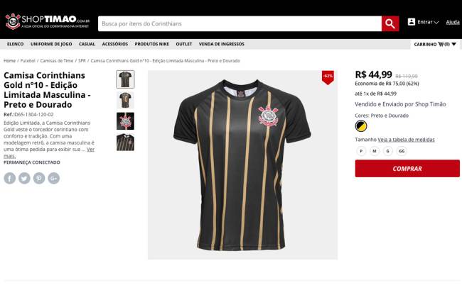 Camisa Corinthians Gold com desconto especial da Black Friday