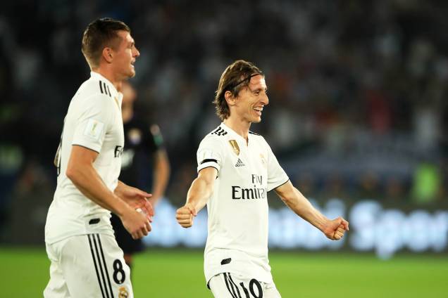 Luka Modric, do Real Madrid, comemora após abrir o placar durante partida contra o Al Ain, válida pela final do Mundial de Clubes da FIFA - 22/12/2018 Luka Modric, do Real Madrid, comemora após abrir o placar durante partida contra o Al Ain, válida pela final do Mundial de Clubes da FIFA - 22/12/2018