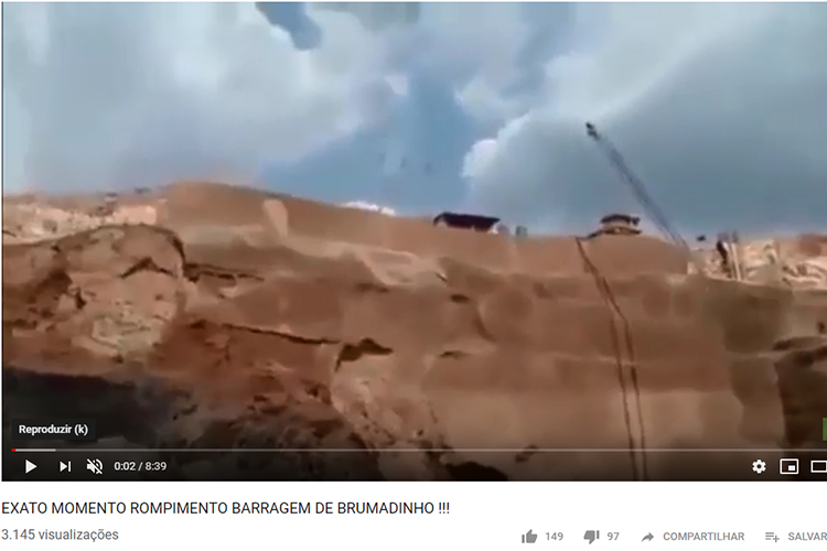 Vídeo compartilhado nas redes sociais mostra suposto momento do rompimento de barragem em Brumadinho Vídeo compartilhado nas redes sociais mostra suposto momento do rompimento de barragem em Brumadinho