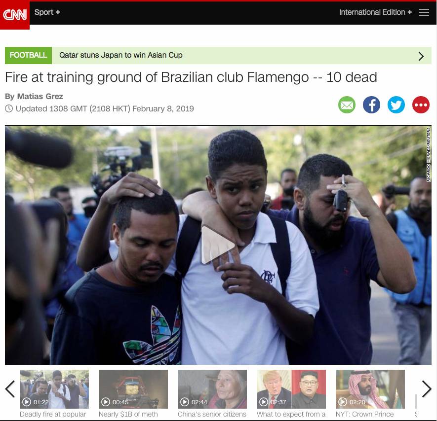 Jornais internacionais veiculam incêndio no CT Ninho do Urubu Jornais internacionais veiculam incêndio no CT Ninho do Urubu