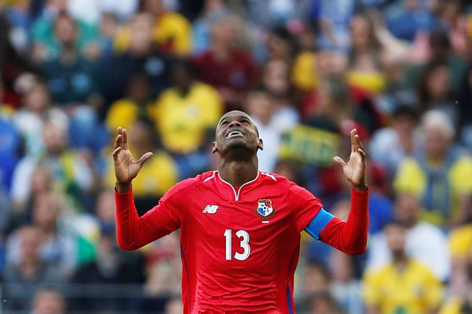 Adolfo Machado, jogador do  Panamá, comemora ao marcar gol durante partida contra o Brasil - 23/03/2019