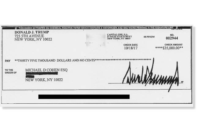 Cheques de Donald Trump para Michael Cohen Cheques de Donald Trump para Michael Cohen