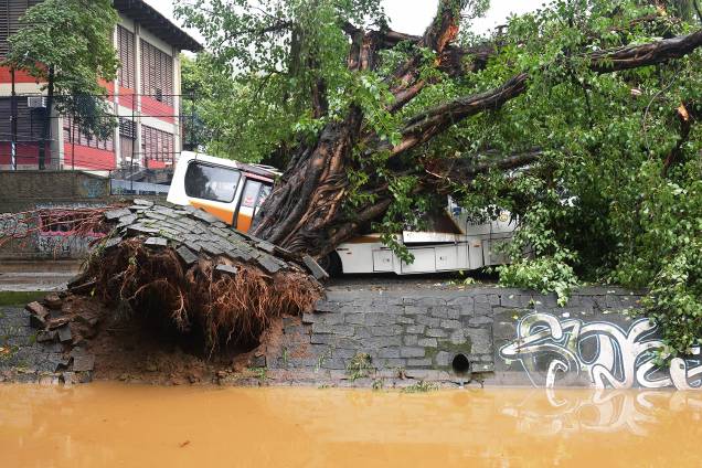 Ônibus é atingido por árvore após forte temporal atingir o Rio de Janeiro (RJ) - 09/04/2019 Ônibus é atingido por árvore após forte temporal atingir o Rio de Janeiro (RJ) - 09/04/2019