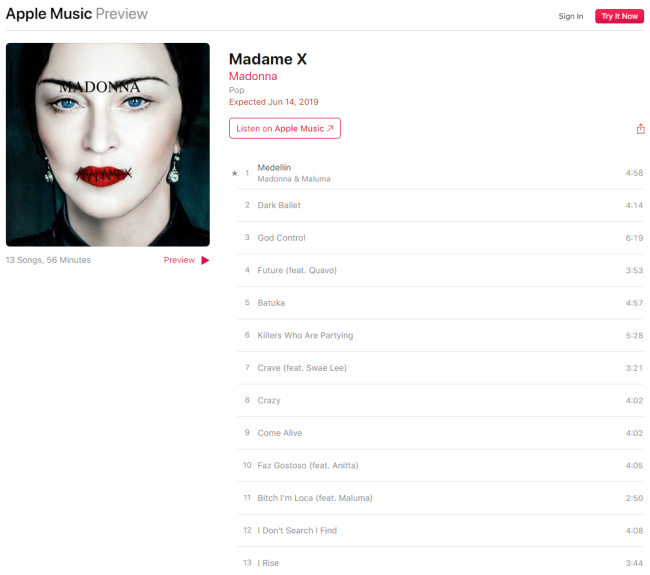 Madame X Faixas do álbum 'Madame X', da cantora Madonna