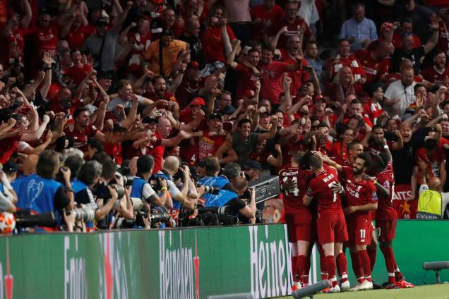 Jogo entre Tottenham e Liverpool, válido pela final da Champions League, jogadores comemoram - 01/06/2019 Jogo entre Tottenham e Liverpool, válido pela final da Champions League, jogadores comemoram - 01/06/2019