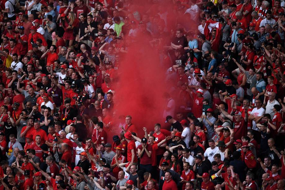 Jogo entre Tottenham e Liverpool,  válido pela final da Champions League, torcedores do Liverpool comemoram - 01/06/2019