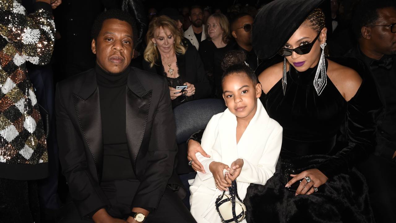 Jay-Z, Blue Ivy e Beyoncé na edição de 2018 do Grammy